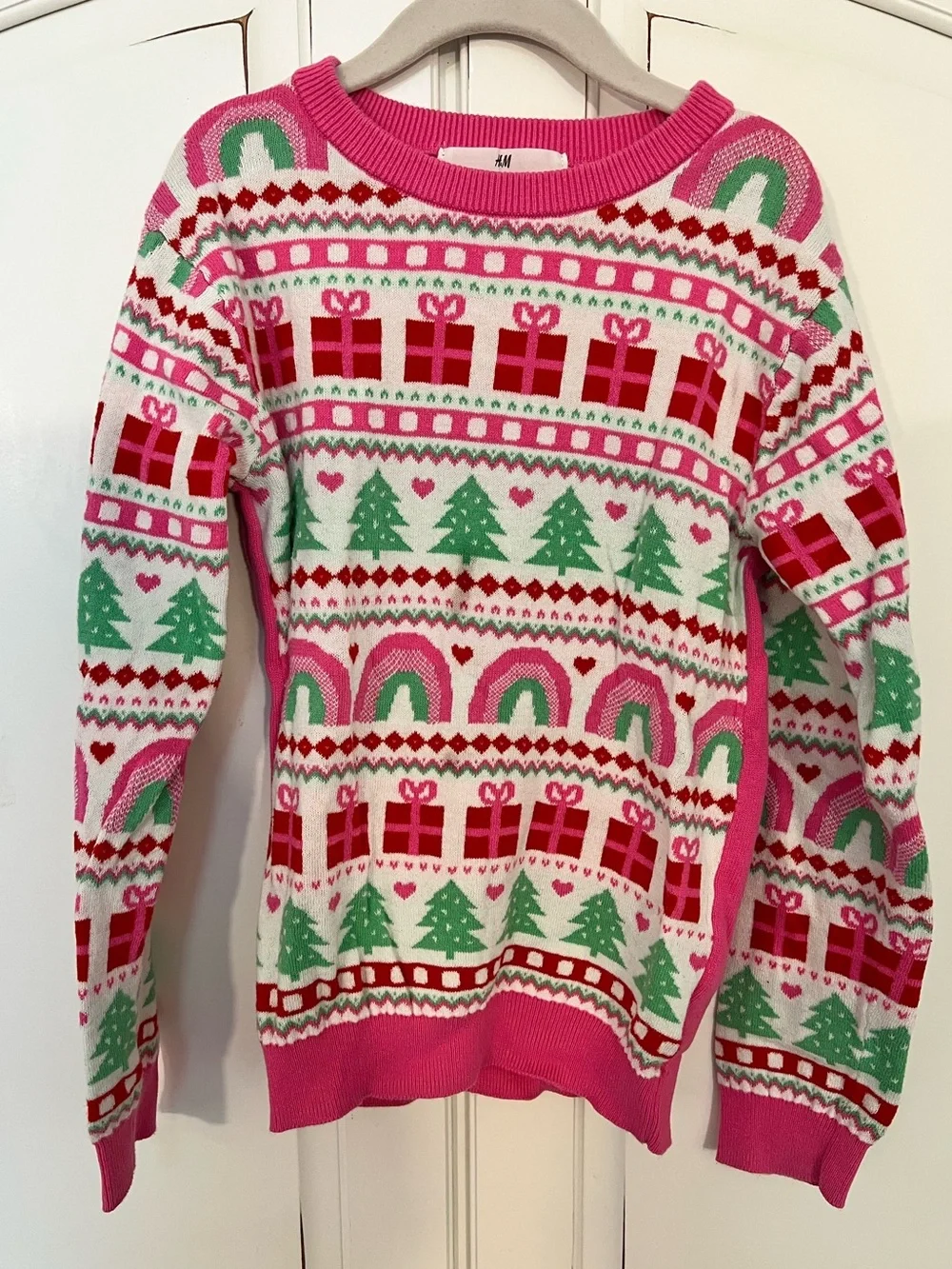 H&M Girls Pink Holiday Fair Isle Sweater - Festive